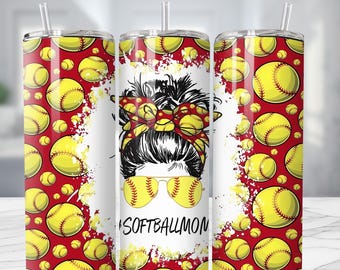 Coquette Softball Tumbler Wrap: 20oz Skinny Sublimation Design (PNG Digital Download)