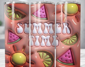Inflated Summer Tumbler Wrap PNG, 20oz Beach Sublimation PNG, Picnic Tropical Tumbler Design