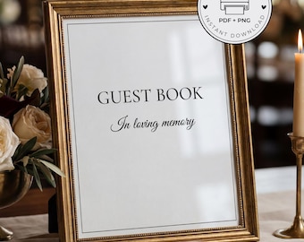 Guestbook Sign For Funeral Sign In Here In Loving Memory Printable Elegant Minimalist Share a Memory Table Sign 8x10 Old Money Design, TS07