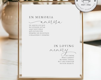 Spanish and English sign En Memoria Amorosa, In Loving Memory Bilingual Sign Spanish, Memorial Table Decor 8x10, Elegant Minimal