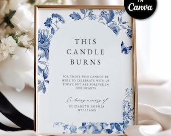 Dusty Blue This Candle Burns Sign Template With Flowers, In Loving Memory,  Funeral Minimal Poster,  Canva, VM003