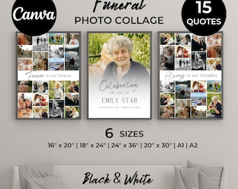 Funeral Collage Sign Template, Celebration of Life Poster, Editable Memorial Photo Collage, In Loving Memory Board