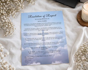 Funeral Resolution from Pastor, Editable Letter for Church, Memorial Service, In Loving Memory Keepsake, Tribute Download, 1 Page Obituary