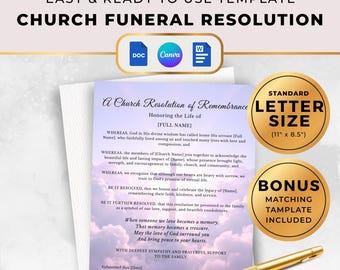Funeral Resolution Letter for Church, Editable Memorial Service Template, Grieving Letter from Pastor, In Loving Memory Download, Obituary