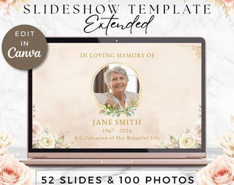 Elegant Gold Beige  Funeral Slideshow Template For In Loving Memory Canva Celebration of Life Slideshow Video Presentation for Woman