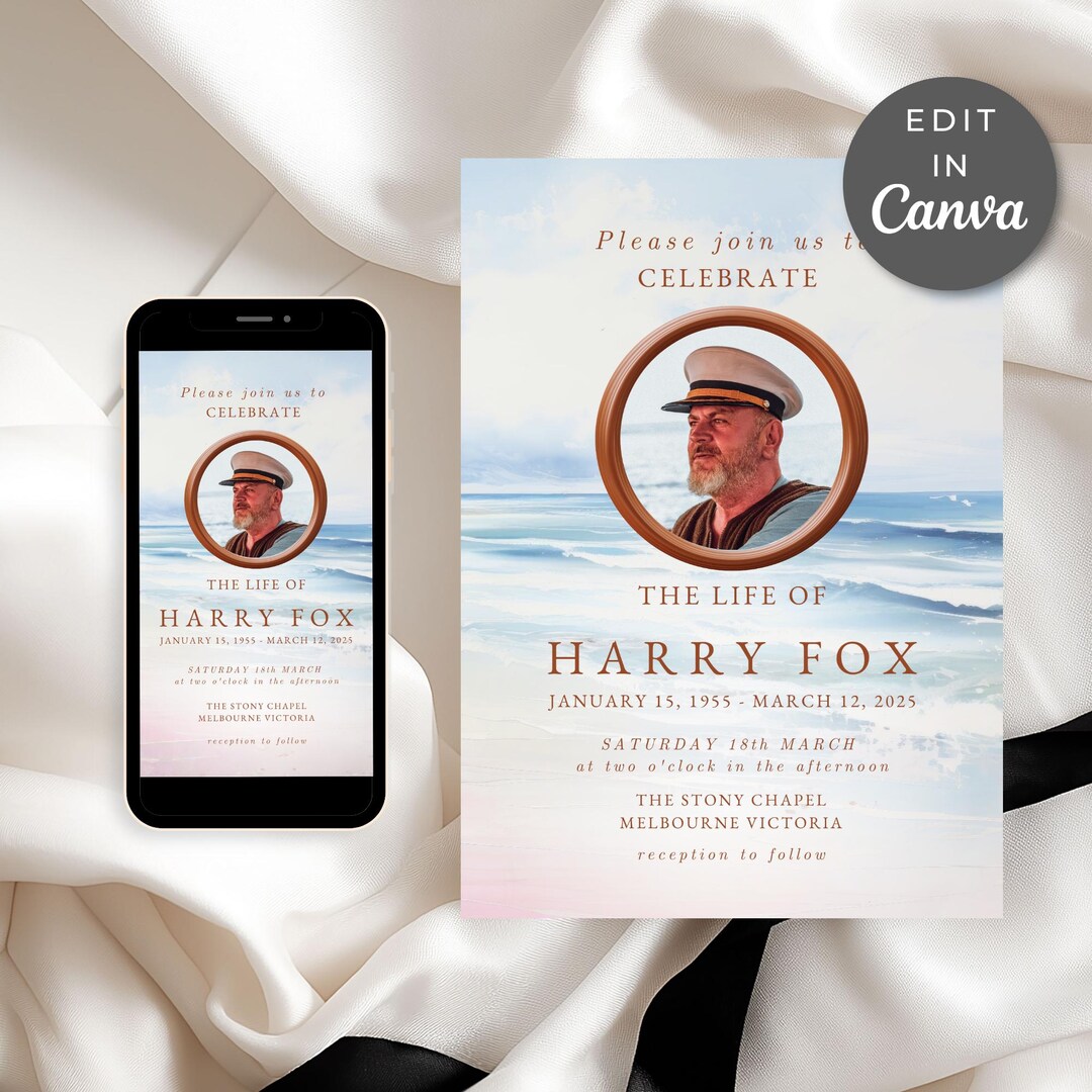Ocean Funeral Invitation Template, Watercolor Sailboat Memorial ...
