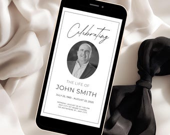 Elegant Funeral Evite Template, Editable Memorial Announcement, Digital Celebration of Life Card, Instant Download, LDS Funeral, VM091