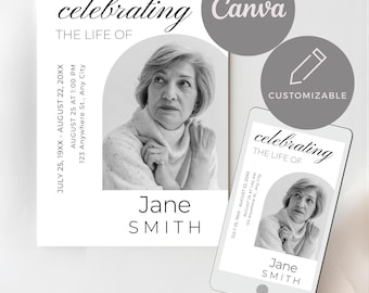 Funeral Announcement Template | Minimalist Flyer | Editable Canva Template 5x7 | Customizable Evite Invitation | Print or Share | VM0011