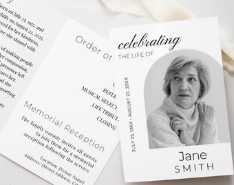 Obituary and Program | Editable Memorial Cards | Minimalist Canva Template | Printable Obituary | BiFold Card | VM0011
