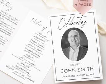 LDS Funeral Template, Editable Funeral Program, Celebration of Life, Printable Bi-fold Memorial Booklet, One Page Obituary Template, VM091
