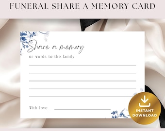 Share a Memory Card Template, Blue Dusty Floral Funeral Memory Card, Celebration of Life Memory Card, Printable Keepsake, VM003