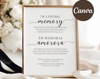 In Loving Memory Wedding Sign Spanish, Memorial Table Decor, Editable Digital Download for Weddings, ME1