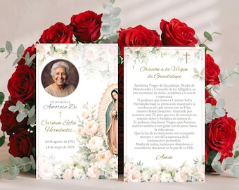 Funeral Prayer Card Spanish, Editable Memorial Card, Custom Catholic Keepsake, In Loving Memory Template, Spanish Virgen de Guadalupe, SF1