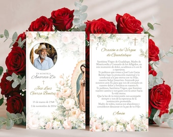 Funeral Prayer Card Spanish, Custom Editable Memorial Card, Catholic Prayer Keepsake, In Memory of Loved Ones, Virgen de Guadalupe, SF1