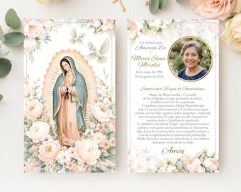 Funeral Prayer Card in Spanish Editable Catholic Memorial Card Custom Prayer Keepsake Espanol Template Spanish Virgen de Guadalupe, SF1