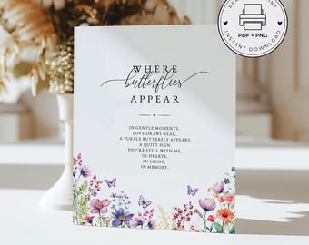 Poem for Funeral Programs, Grief and Sorrow Poem With Butterflies, Remembrance Poem, Funeral Program, Loss Healing, VM002