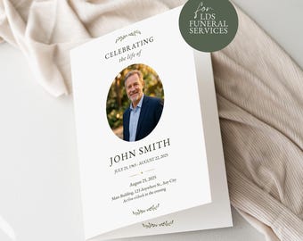 LDS Funeral Program Template, Editable Memorial Service Program, Printable Funeral Template, Bi-fold Booklet, One Page Obituary, VM021