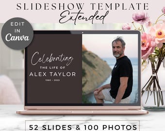 Funeral Slideshow Template Male, Celebration of Life Video, Editable Memorial Customizable Canva Photo Tribute, Presentation for Men