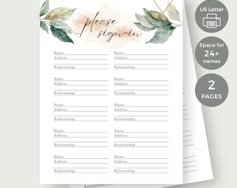 Funeral Sign In Sheet PDF, Elegant Printable Template for Memorial Services, Digital Download, Celebration Of Life Sign In Book