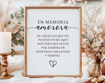 In Loving Memory Wedding Sign Spanish, En Memoria Amorosa, PDF + PNG Poster, Digital Download for Memorial Table Decor, ME1
