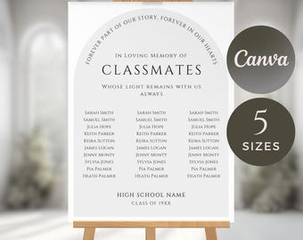 In Loving Memory of Our Classmates, Memorial Sign High School Reunion, Printable Template Sign for Class Reunion,Honoring Classmates Forever
