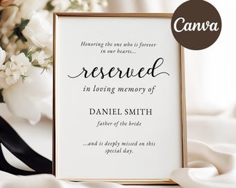 Reserved In Loving Memory Sign, Custom Wedding Memorial Chair, Personalized Decor for Loved Ones, Tribute Banner, Memorial Placeholder, ME1