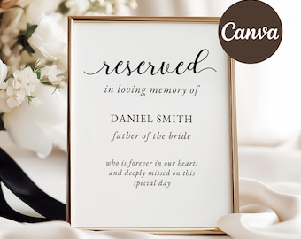 Reserved In Loving Memory, Elegant Wedding Chair Sign, Custom Memorial Decor, Personalized Tribute Ceremony, Funeral Favors Template, ME1