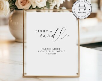 In Loving Memory Sign, Light A Candle Burns, Memorial Service Keepsake, Celebration of Life Favor Sign, Funeral Minimal Poster 8x10in, TS03