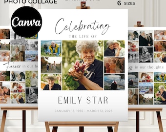 Funeral Photo Collage Sign Template, Celebration of Life Poster, Memorial Photo Board, Editable Funeral Welcome Sign