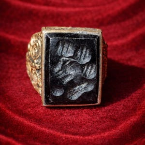 Watcher Djinn Seal Ring – Black Aqeeq Occult Talisman Protection Perception Mystical Ring
