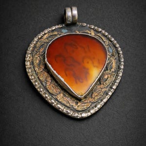 Lucifer Seal Carnelian Flame Talisman Pendant, Esoteric Arabic Script Amulet