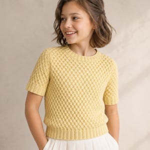 Easy Knit Girl's Short Sleeve Top Knitting Pattern - Beginners Textured Sweater - PDF Download in English - to fit 26-28" chest