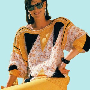 Modello per maglione da donna con scollo a V e motivo geometrico, pullover a triangoli, taglie 33-34" (download PDF immediato)