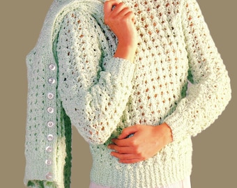 Woman's Cardigan and Sweater Knitting Pattern, Lace Pullover, Chunky Jumper, sizes 30-38" (PDF Download)