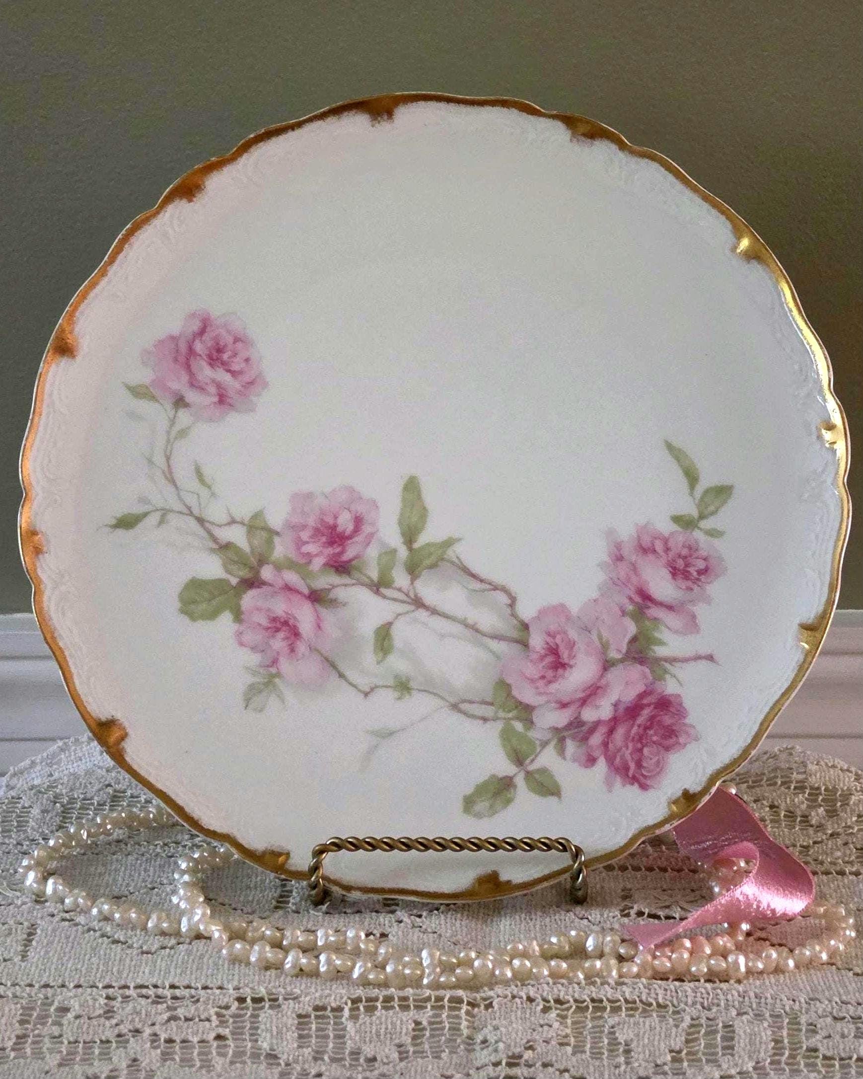 Antique Vintage Pink Roses Dinner Plates - Etsy
