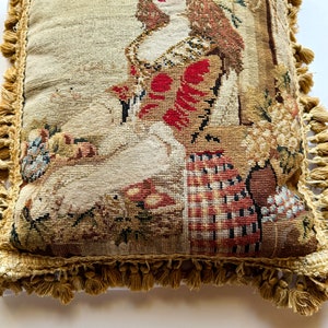 Antique Victorian Needlepoint Embroidery Throw Pillow Portrait of Young Woman image 7