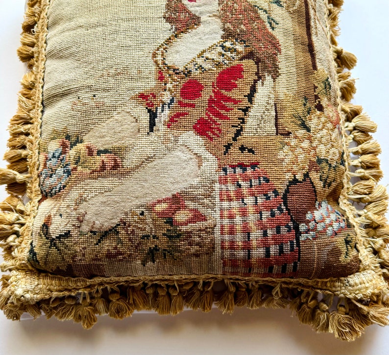 Antique Victorian Needlepoint Embroidery Throw Pillow Portrait of Young Woman image 7