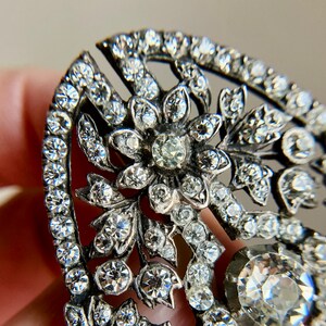 Impressive Large Antique Edwardian Silver & Paste Faux Diamond Glass Brooch image 3
