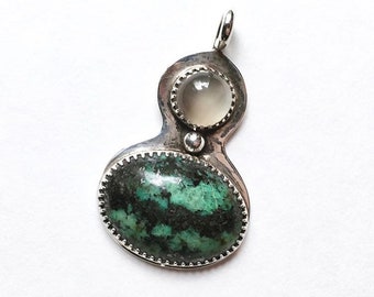 Vintage Sterling Silver Gourd Shaped Turquoise Pendant, Studio Made Navajo?