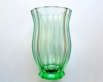 Large Antique Art Deco Faceted Green Uranium Glass Vase Josef Hoffmann? Moser