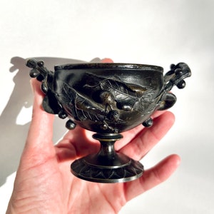 Lovely Antique Art Nouveau Bronze Lidded Cup Vessel w/ Morning Glories French image 5