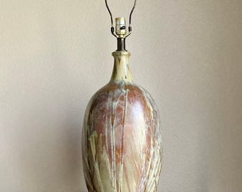 Vintage Lee Rosen Design-Technics Earthtone Drip Glaze Pottery Lamp MCM 1950s