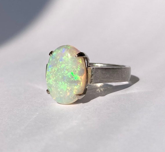 Vintage 14K White Gold Crystal Opal Solitaire Rin… - image 3