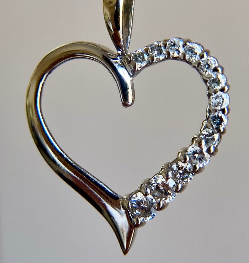 Vintage 14K White Gold Diamond Heart Pendant, Mothers Day Anniversary Gift image 3