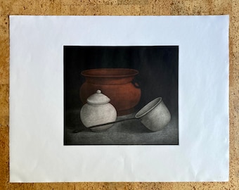 Tomoe Yokoi Rare Artist Proof Mezzotint Still Life Print Jar HMK Fine Arts 1980s