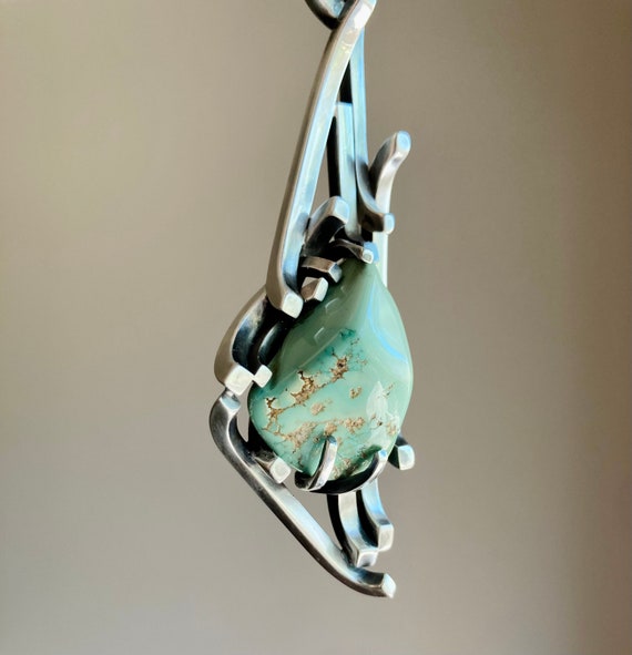 Cool Modernist Sterling Silver & Turquoise ? Pend… - image 5