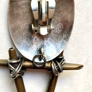 Cool Postmodern Studio Made Sterling Silver & Bronze Earrings, 1992 Vintage Clip image 9