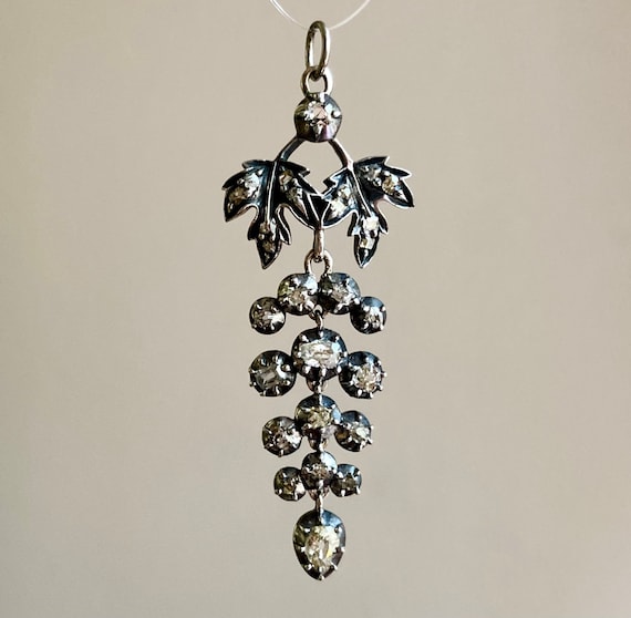 Large Antique Silver Diamond Grape Cluster Pendan… - image 2