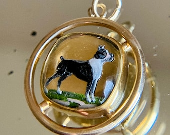 Antique Victorian 14K Gold Essex Crystal Dog Pendant Boxer or Boston Terrier