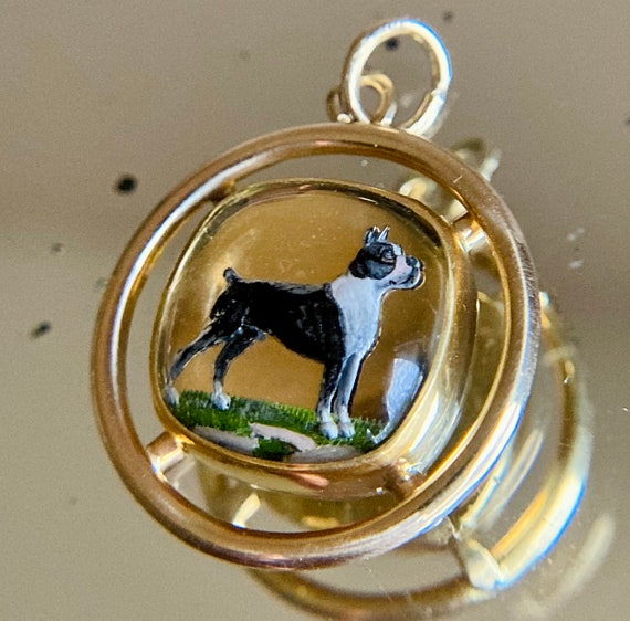 Antique Victorian 14K Gold Essex Crystal Dog Pend… - image 1